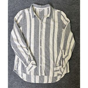 Orvis Button Up Shirt Womens Small Striped Linen Blend Top Roll Tab Long‎ Sleeve